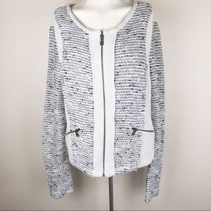 Drew L Sweater Jacket Zip Close Grey Cream Pockets